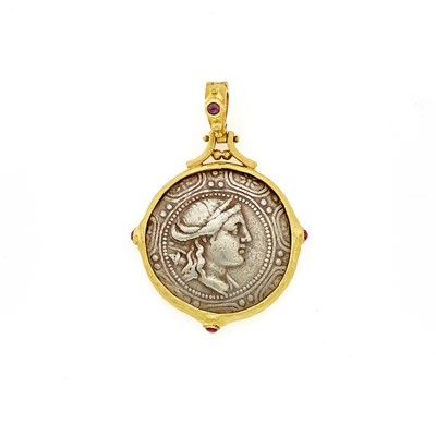 Lot 1002 - Gold, Silver Coin and Cabochon Ruby Enhancer