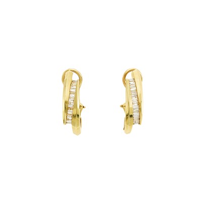 Lot 1036 - Pair of Gold and Diamond Half-Hoop Earrings