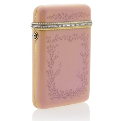 Lot 77 - Fabergé Jeweled Gold and Guilloché Enamel Cigarette Case