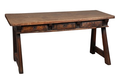Lot 837 - Oak, Elm and Stained Pine Trestle Table