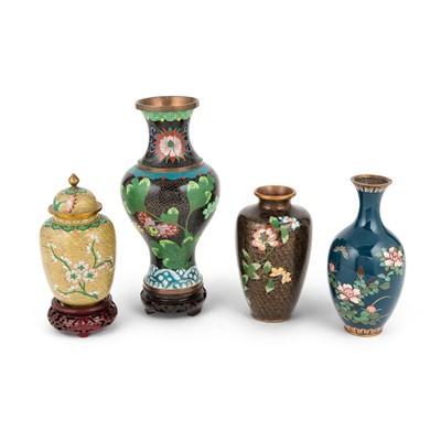 Lot 229 - A Group of Four Cloisonne Enamel Blossom Vases