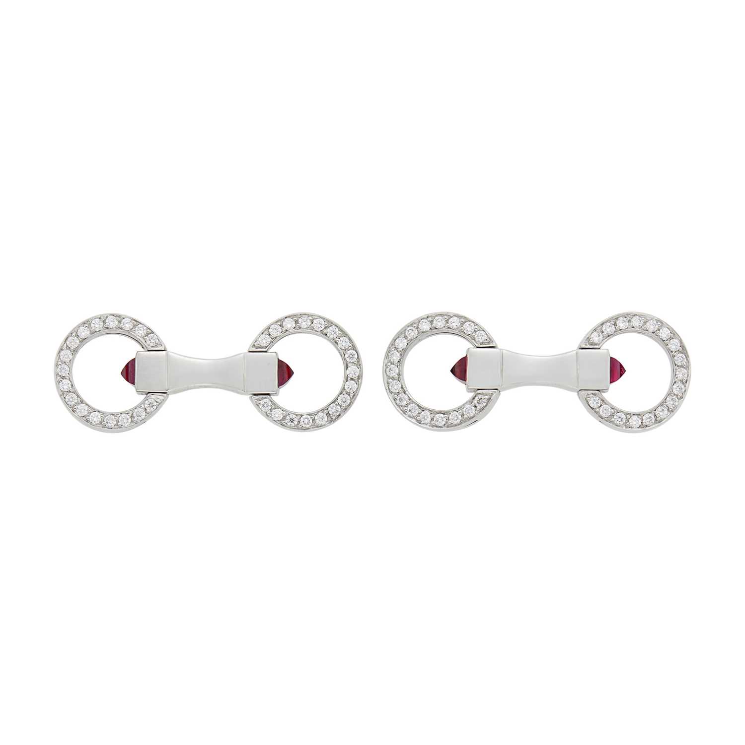 Lot 142 - Pair of Platinum, Diamond and Ruby Double-Sided Cufflinks