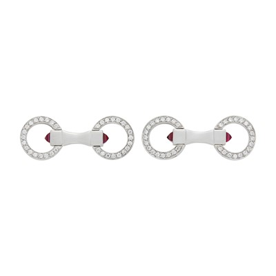 Lot 142 - Pair of Platinum, Diamond and Ruby Double-Sided Cufflinks