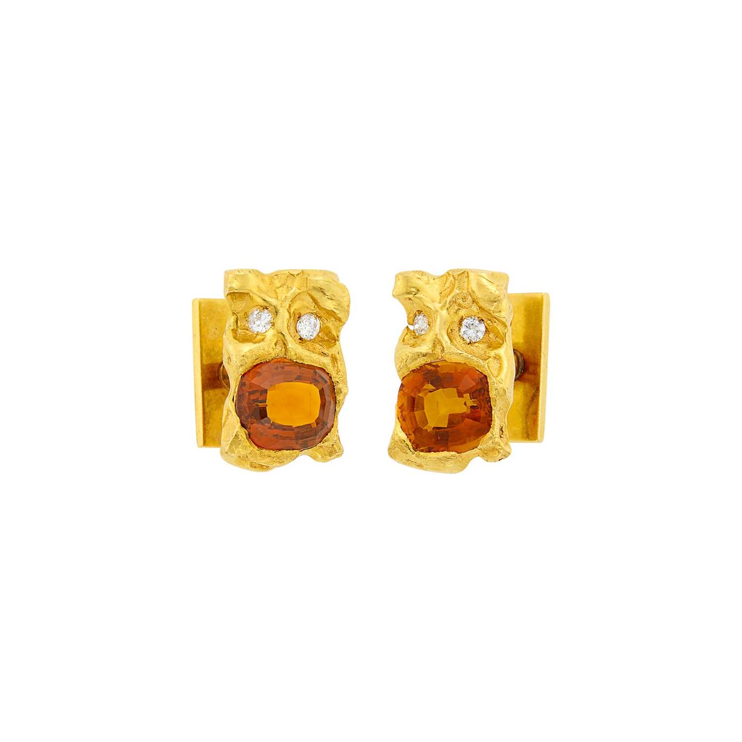Lot 39 - Ruser Pair of Gold, Citrine and Diamond Cufflinks