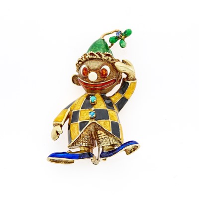 Lot 1234 - Gold and Multicolored Enamel Clown Brooch