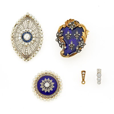 Lot 1134 - Group of Antique Gold, Platinum, Silver, Diamond, Pearl and Enamel Pin and Fragments