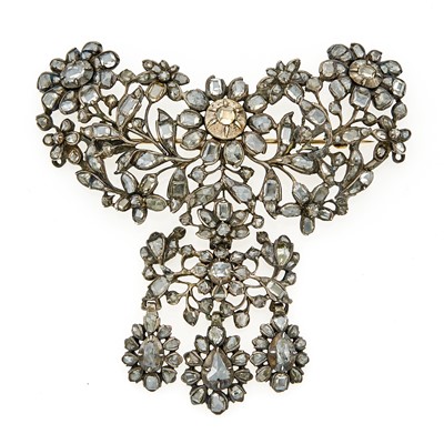 Lot 1130 - Georgian Silver and Diamond Corsage Pendant-Brooch