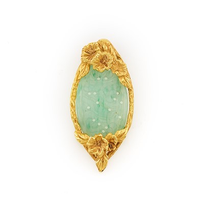 Lot 1064 - Gold and Carved Jade Pendant