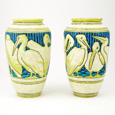 Lot 66 - Pair of Charles Catteau for Boch Frères Keramis Art Deco Glazed Earthenware Vases