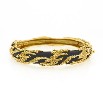 Lot 1098 - Gold and Black Enamel Bangle Bracelet
