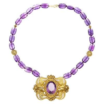 Lot 1153 - Gold, Gilt-Metal and Amethyst Bead Necklace