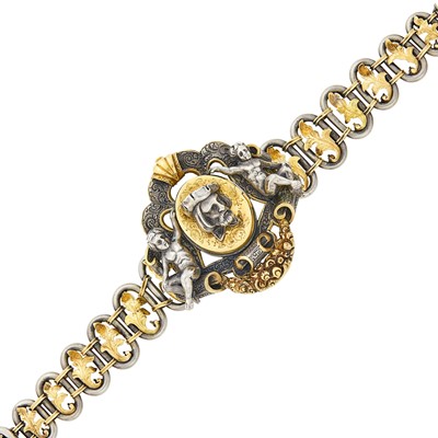 Lot 89 - Gothic Revival Silver and Gold Locket Bracelet