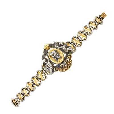 Lot 89 - Gothic Revival Silver and Gold Locket Bracelet