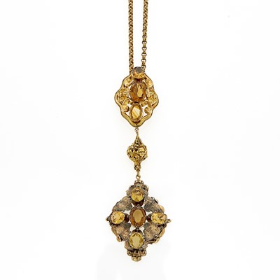 Lot 2069 - Antique Gold and Citrine Pendant with Gilt-Metal Chain Necklace