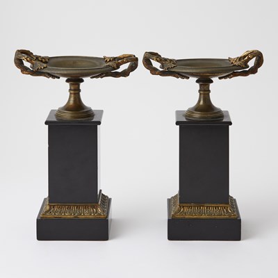 Lot 218 - Pair of Bronze and Marble Tazzas