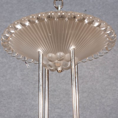 Lot 153 - R. Lalique Molded Glass and Chromed Metal "Perles Trois Etages" (Pearls Three-Tier) Chandelier