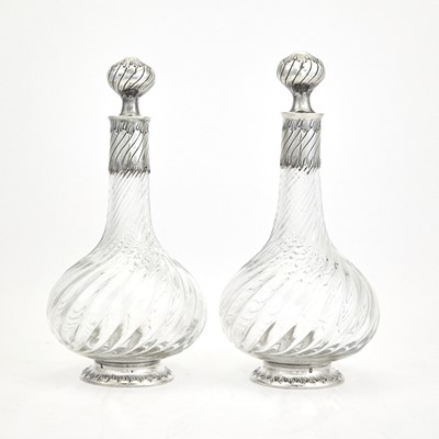 Lot 306 - Pair of French Silver Mounted Glass Claret Jugs