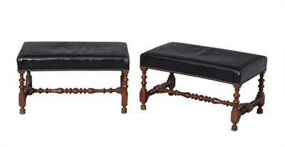Lot 220 - Pair of Baroque Style Upholstered Turned Walnut Stools