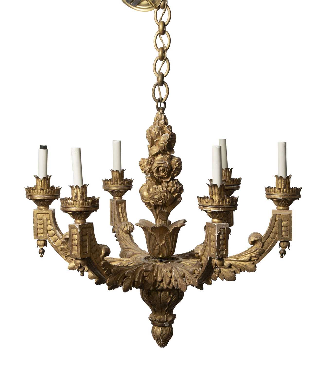Lot 213 - Louis XIV Style Carved and Giltwood Six-Light Fixture
