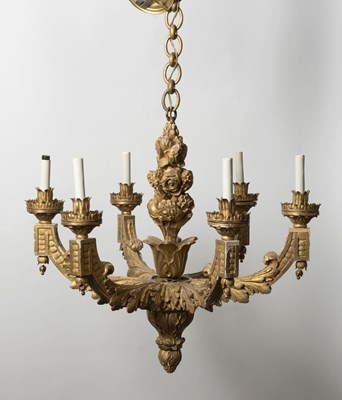 Lot 213 - Louis XIV Style Carved and Giltwood Six-Light Fixture
