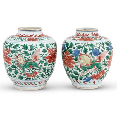 Lot 188 - A Pair of Chinese Wucai Porcelain Jars