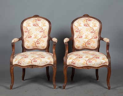 Lot 707 - Pair of Louis XV Carved Walnut Fauteuils