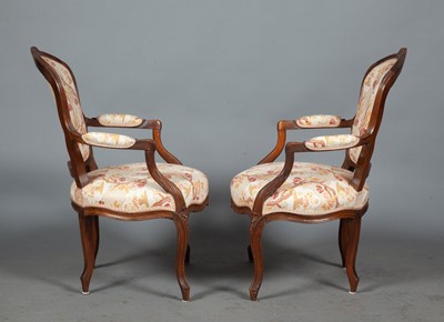Lot 707 - Pair of Louis XV Carved Walnut Fauteuils