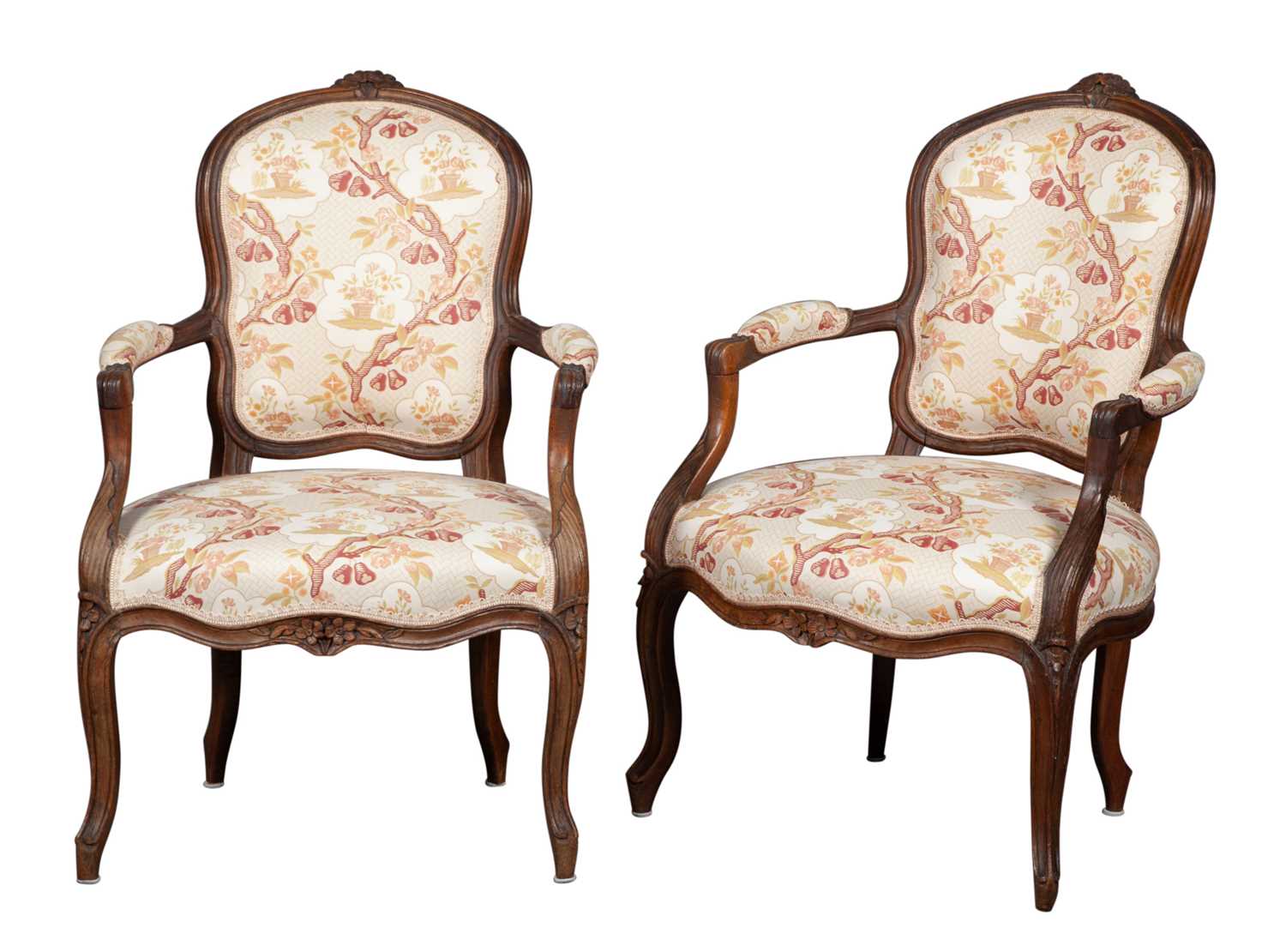 Lot 707 - Pair of Louis XV Carved Walnut Fauteuils