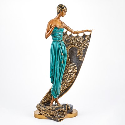 Lot 306 - Art Deco Style Gilt and Cold-Painted Bronze Figure of a Woman Entitled "Emerald Night"