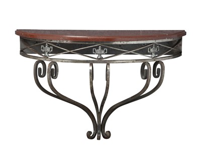 Lot 155 - Neoclassical Style Iron and Marble Demilune Console