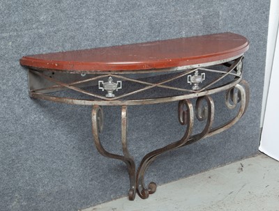 Lot 155 - Neoclassical Style Iron and Marble Demilune Console