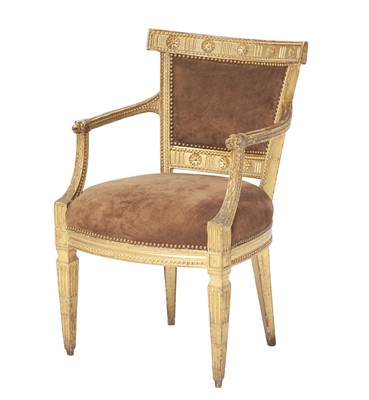 Lot 497 - Italian Neoclassical Painted and Parcel-Gilt Armchair