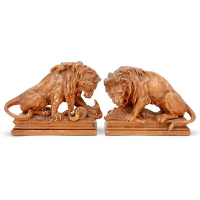 Lot 268 - Pair of Terracotta Lions After Barye