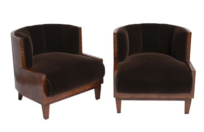 Lot 759 - Pair of Art Deco Upholstered Inlaid Walnut Club Chairs