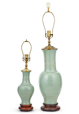 Lot 674 - Two Chinese Longquan Celadon Baluster Vases