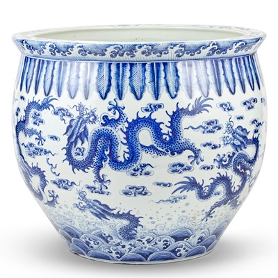Lot 110 - A Chinese Blue and White Porcelain Fish Bowl