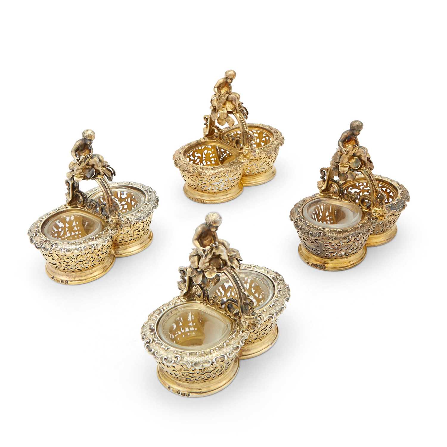 Lot 180 - Set of Four Victorian Sterling Silver Gilt Double Open Salt Cellars