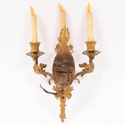 Lot 744 - Pair of Empire Style Gilt-Bronze Three-Light  Wall Lights