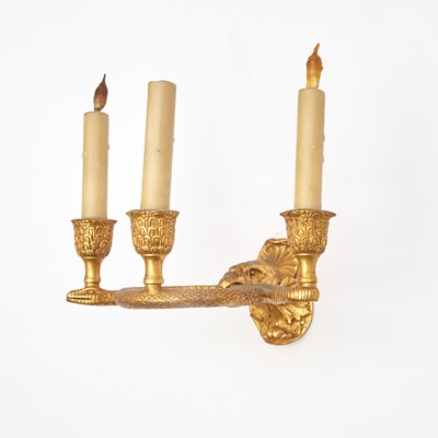 Lot 743 - Set of Four Louis XVI Style  Gilt Bronze Three-Light Wall Lights