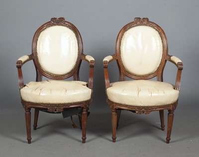 Lot 271 - Pair of Louis XVI Style Carved Walnut Oval Back Fauteuils