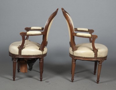 Lot 271 - Pair of Louis XVI Style Carved Walnut Oval Back Fauteuils