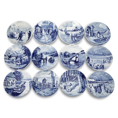 Lot 34 - Group of  Thirty-Six Westraven Delft Blue and White Faience  "Month" Plates