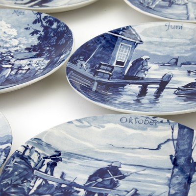Lot 34 - Group of  Thirty-Six Westraven Delft Blue and White Faience  "Month" Plates