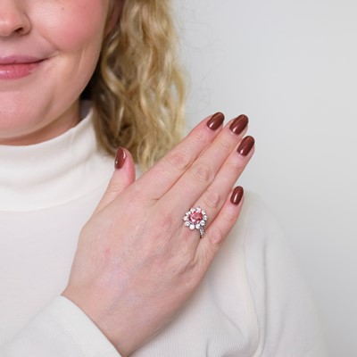 Lot 64 - White Gold, Padparadscha Sapphire and Diamond Ring