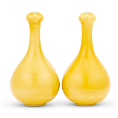 Lot 247 - A Pair of Chinese Yellow Glazed Porcelain Bottle Vases