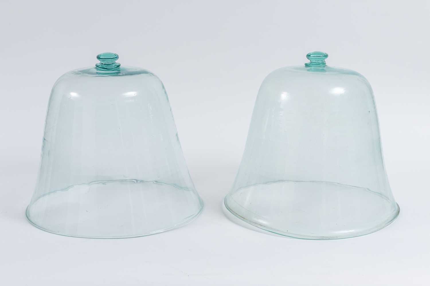 Lot 1078 - Two Aqua Blown Glass Bell Form Garden Cloches