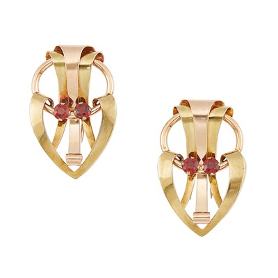 Lot 2134 - Two-Color Gold and Garnet Dress Clips