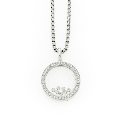 Lot 1188 - White Gold, Crystal and 'Floating Diamond' Pendant with Chain Necklace