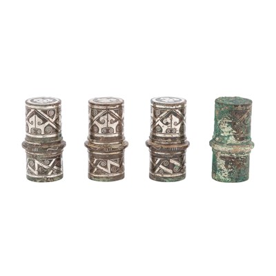 Lot 65 - Four Chinese Silver Inlaid Bronze Chariot Fittings