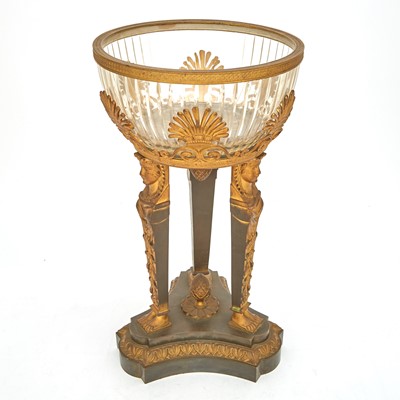 Lot 53 - Empire Style Gilt and Patinated Bronze and Cut Glass Figural Centerpiece